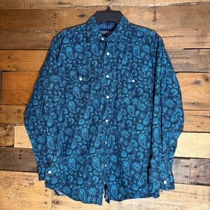 Panhandle Slim Paisley Pearl Snap‎ Teal Western Shirt Boys Large 14
